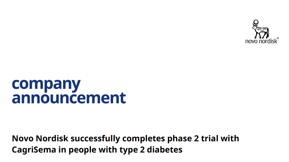 Novo Nordisk completa con éxito el ensayo de fase 2 con CagriSema en personas con diabetes tipo 2