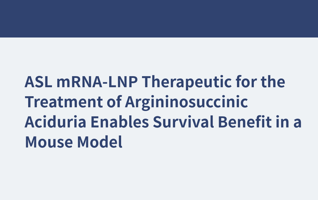 El ARNm-LNP de ASL, un tratamiento terapéutico para la aciduria argininosuccínica, permite un beneficio de supervivencia en un modelo murino.